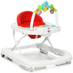 2-in-1 Foldable Baby Walker with Adjustable Heights - Red