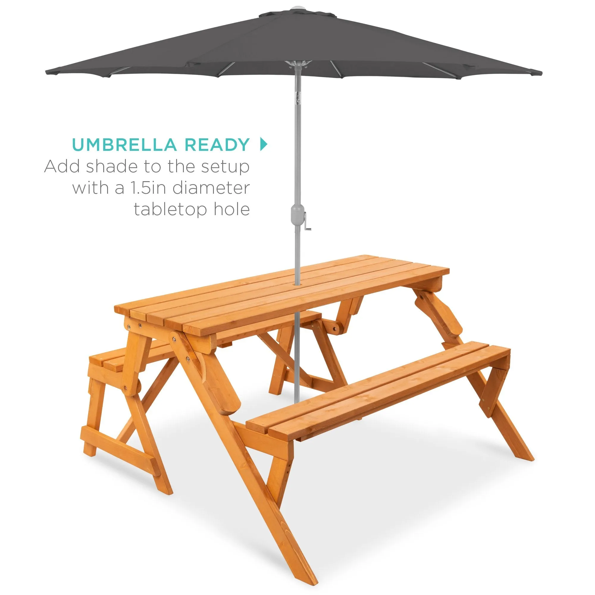 2-in-1 Outdoor Interchangeable Wooden Picnic Table/Garden Bench