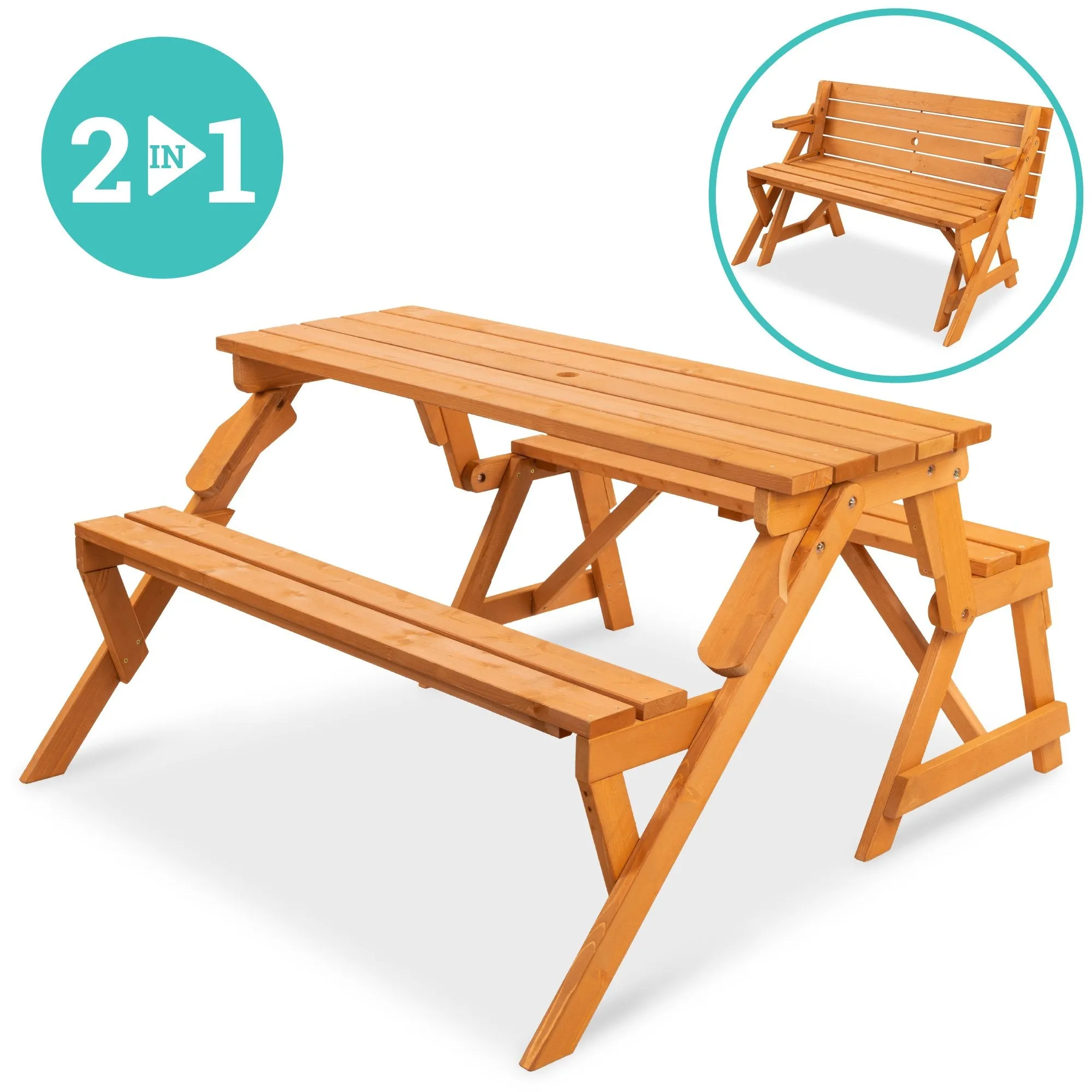 2-in-1 Outdoor Interchangeable Wooden Picnic Table/Garden Bench