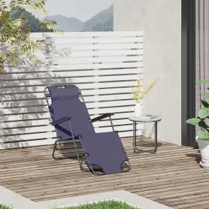 2 in 1 Sun Lounger Folding Reclining Chair Garden Outdoor Camping Adjustable Back with Pillow Grey