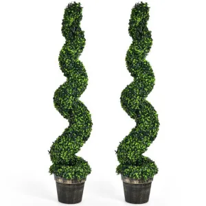 2 Pack 4 Feet Artificial Spiral Boxwood Topiary Indoor Outdoor Decor