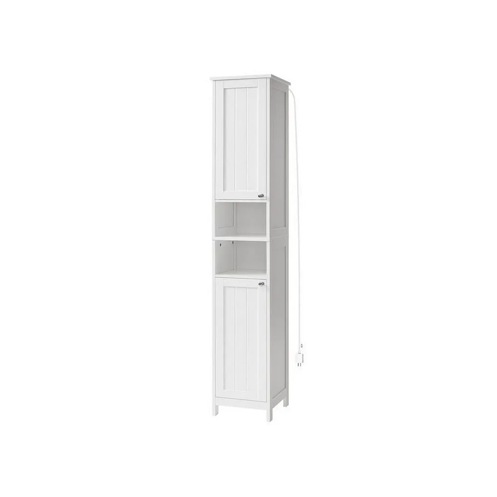 67 Inch Bathroom Storage Cabinet with Light, Adjustable Shelf, White Wood  By Casagear Home