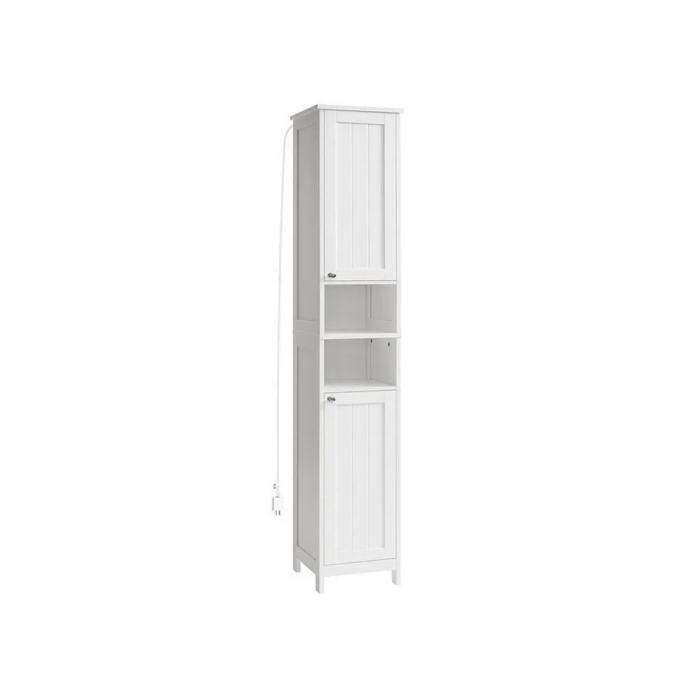 67 Inch Bathroom Storage Cabinet with Light, Adjustable Shelf, White Wood  By Casagear Home