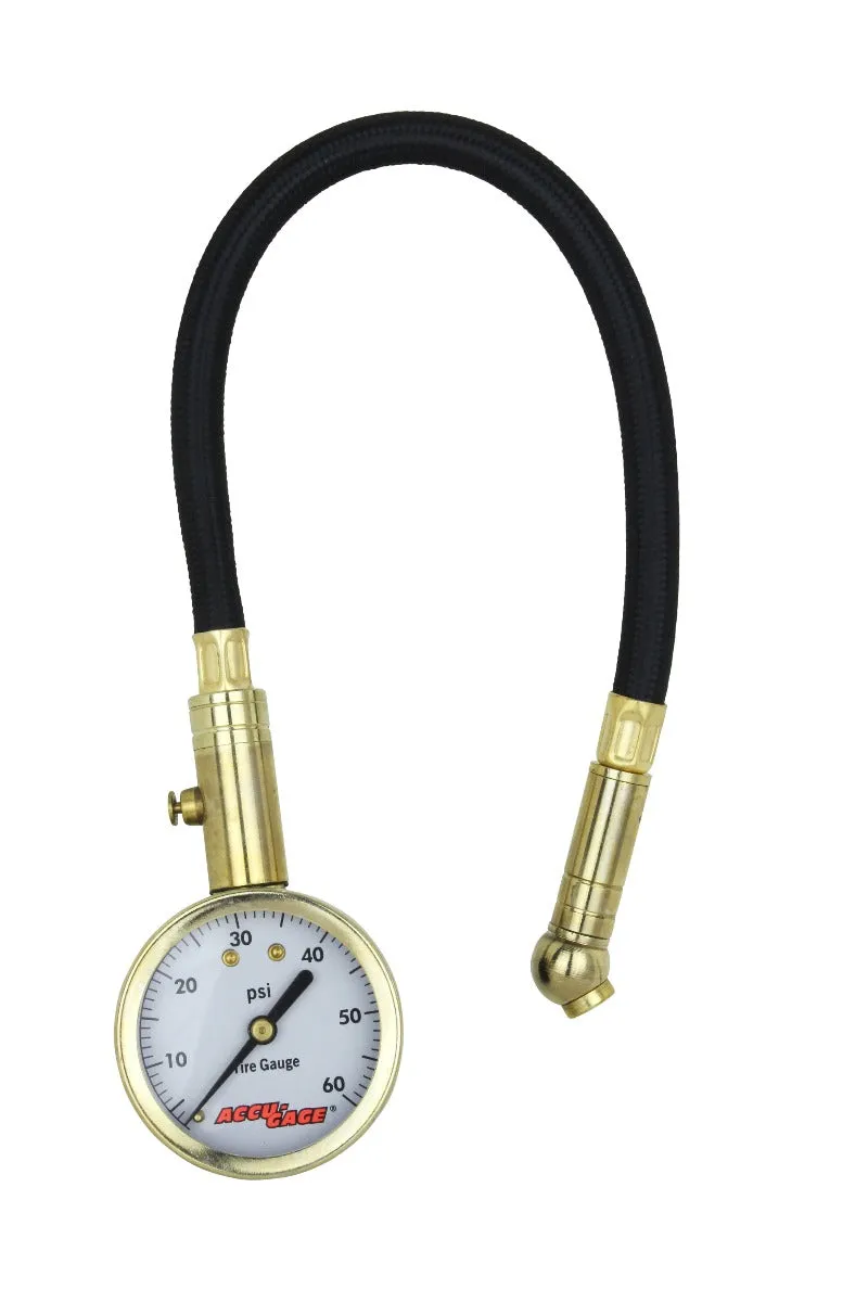 ACCU-GAGE® by Milton® Dial Tire Pressure Gauge with Swivel Angle Air Chuck and 11 in. Braided Hose - ANSI Certified for Motorcycle/Car/Truck Tires (0-60 PSI)