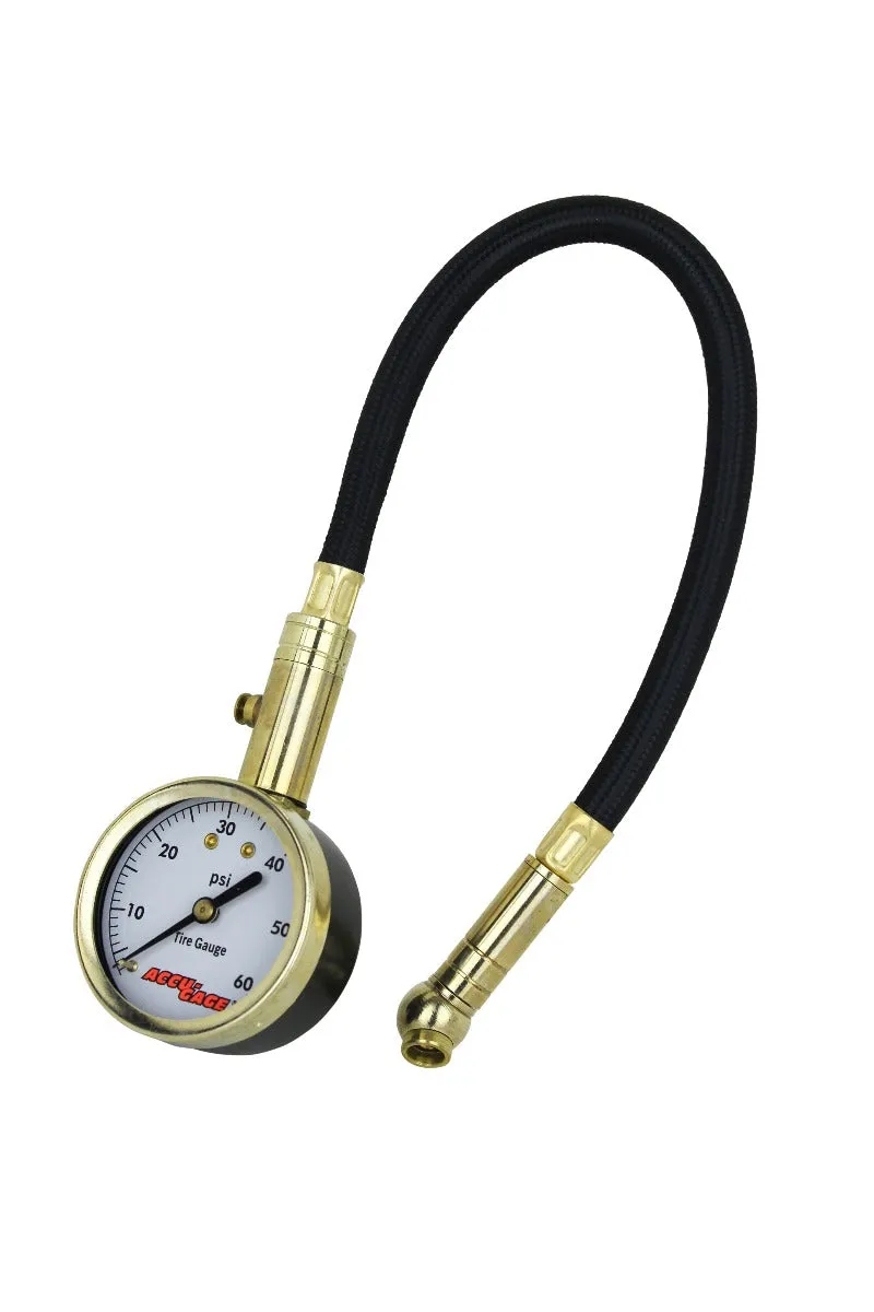 ACCU-GAGE® by Milton® Dial Tire Pressure Gauge with Swivel Angle Air Chuck and 11 in. Braided Hose - ANSI Certified for Motorcycle/Car/Truck Tires (0-60 PSI)