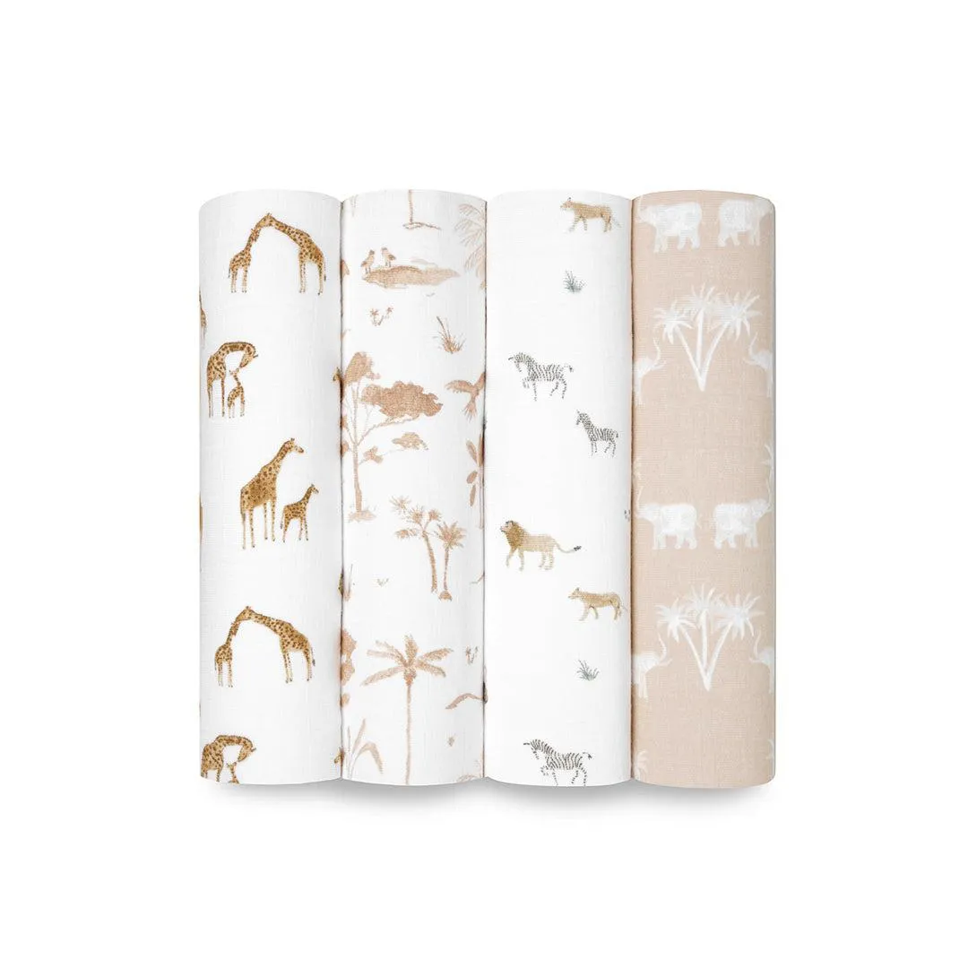 aden   anais Large Organic Cotton Muslin Swaddles - 4 Pack - Safari Dreams