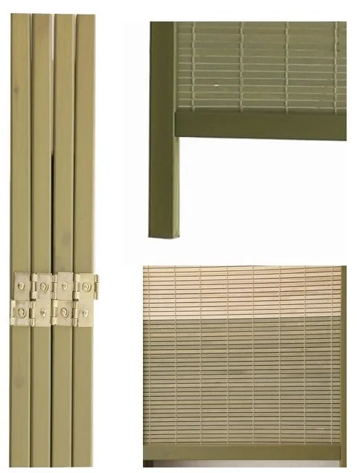 AFT-Woven Wooden Room Divider and Folding Privacy Screen 4 Panel Foldable 2310-4 Olive