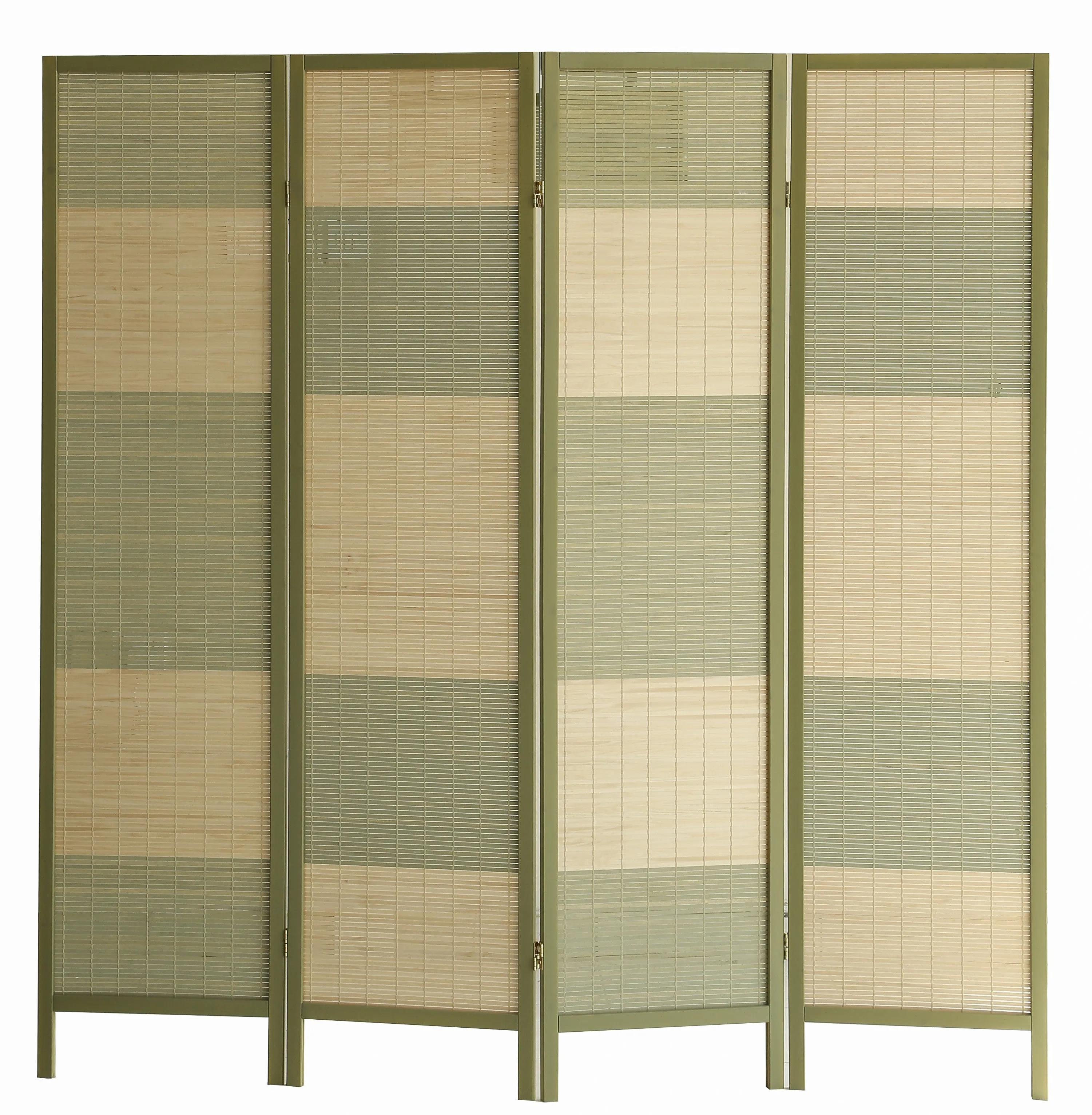 AFT-Woven Wooden Room Divider and Folding Privacy Screen 4 Panel Foldable 2310-4 Olive