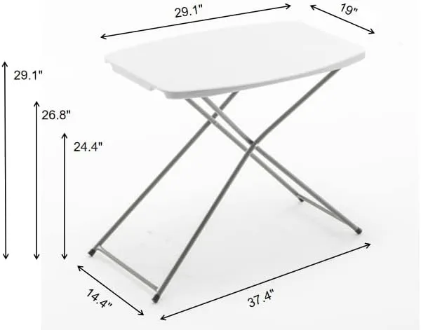 BTExpert Personal Folding Utility Table 2.5ft 29" x 19" Lightweight Adjustable Height Portable Carrying Handle Indoor Outdoor Picnic Camping Office Home Party Convenient Easy to Clean Store Care White