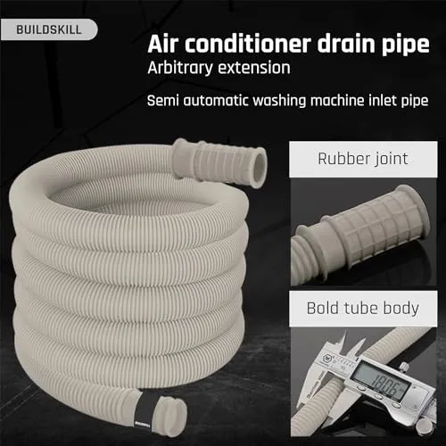 Buildskill Durable 1.5M Water Inlet Pipe for Semi-Automatic Washing Machine - User-Friendly, Leak-Resistant Hose Pipe with Hassle-Free Installation, High Elasticity & Strength, 1 (Grey)