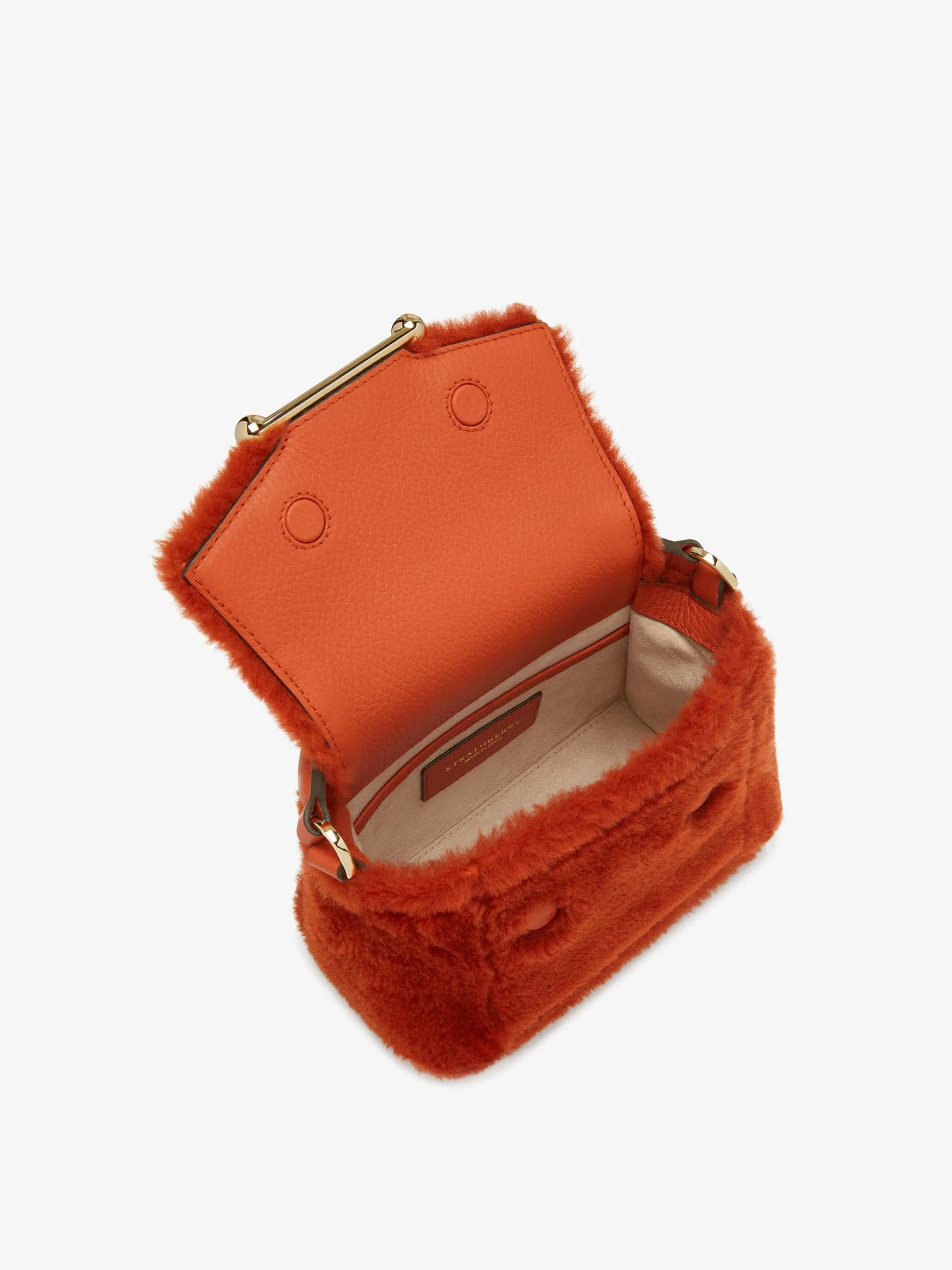 Burnt orange shearling mosaic nano bag