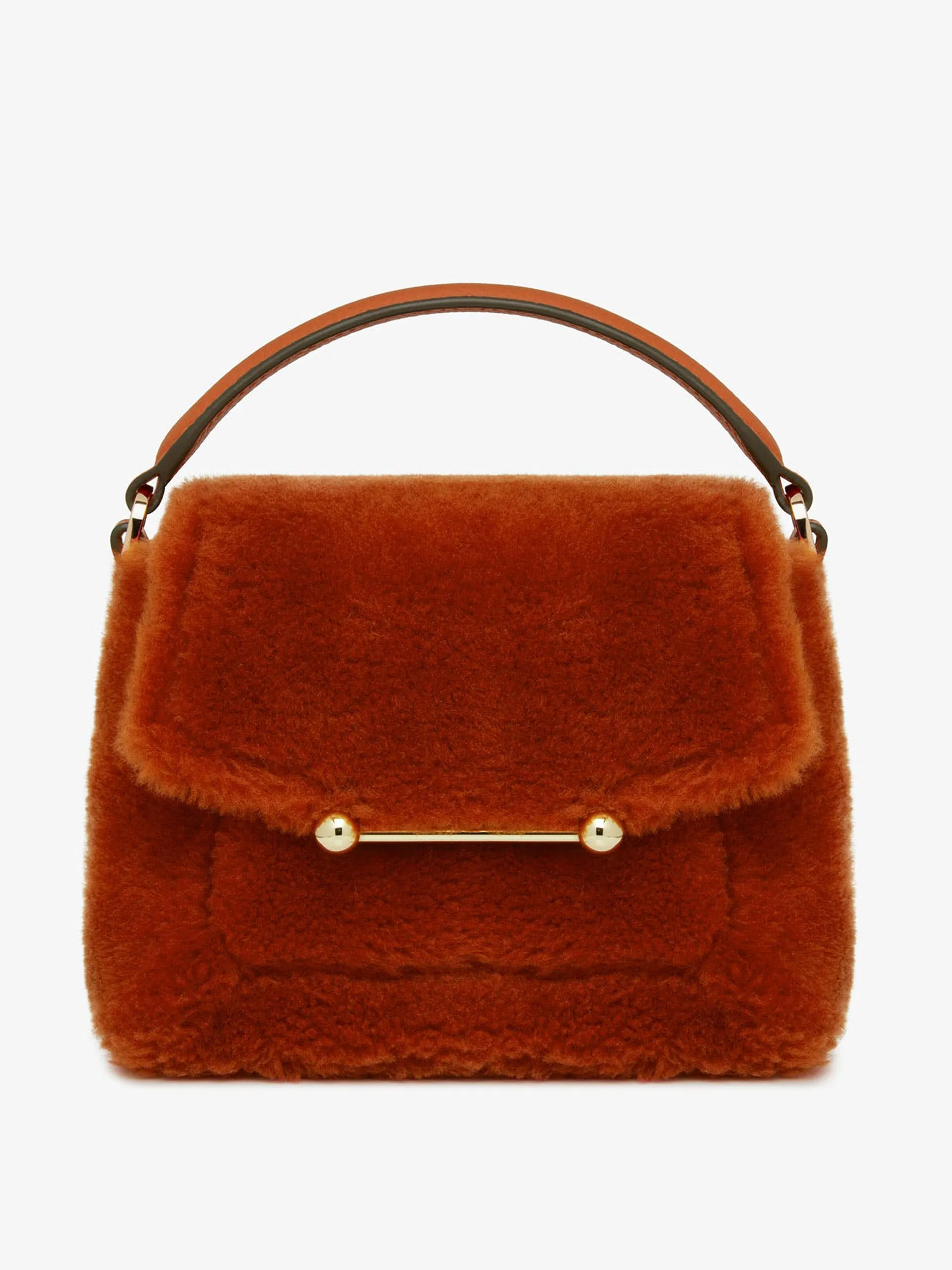 Burnt orange shearling mosaic nano bag