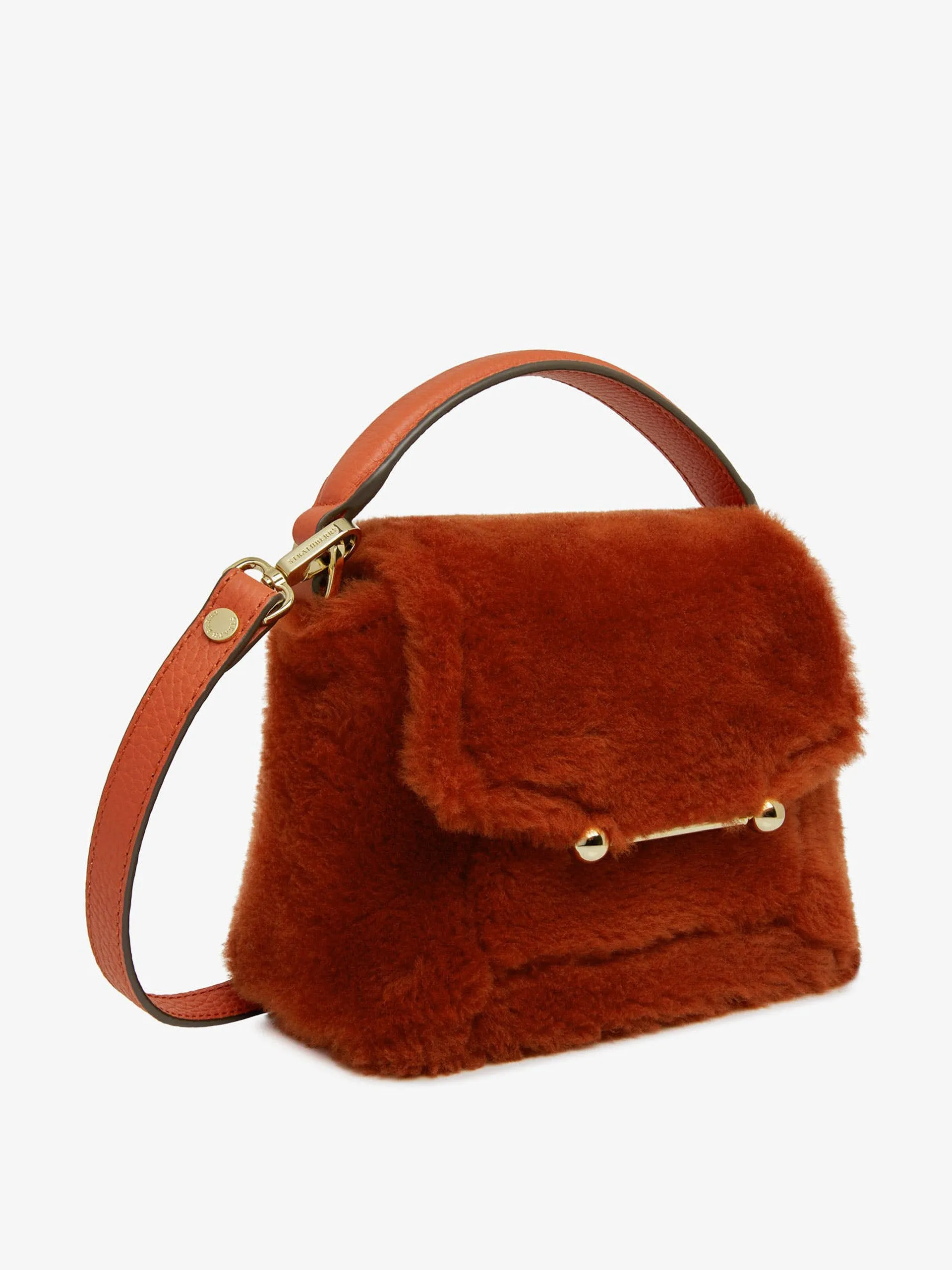 Burnt orange shearling mosaic nano bag