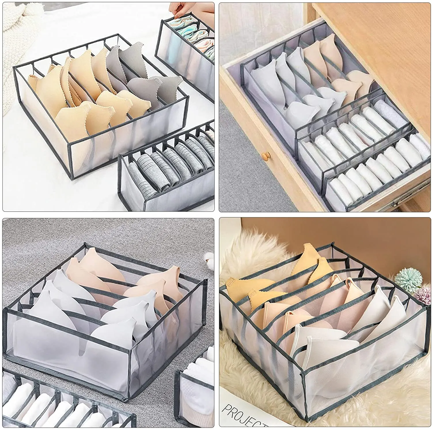 Collapsible Storage Box with 6 Compartment Dividers