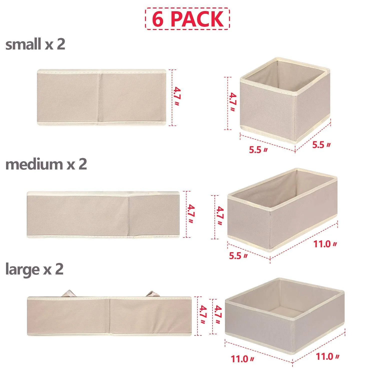 DIOMMELL 6 Pack Foldable Cloth Storage Box Closet Dresser Drawer Organizer Fabric Baskets Bins Containers Divider with Drawers for Clothes, Underwear, Bras, Socks, Lingerie, Clothing