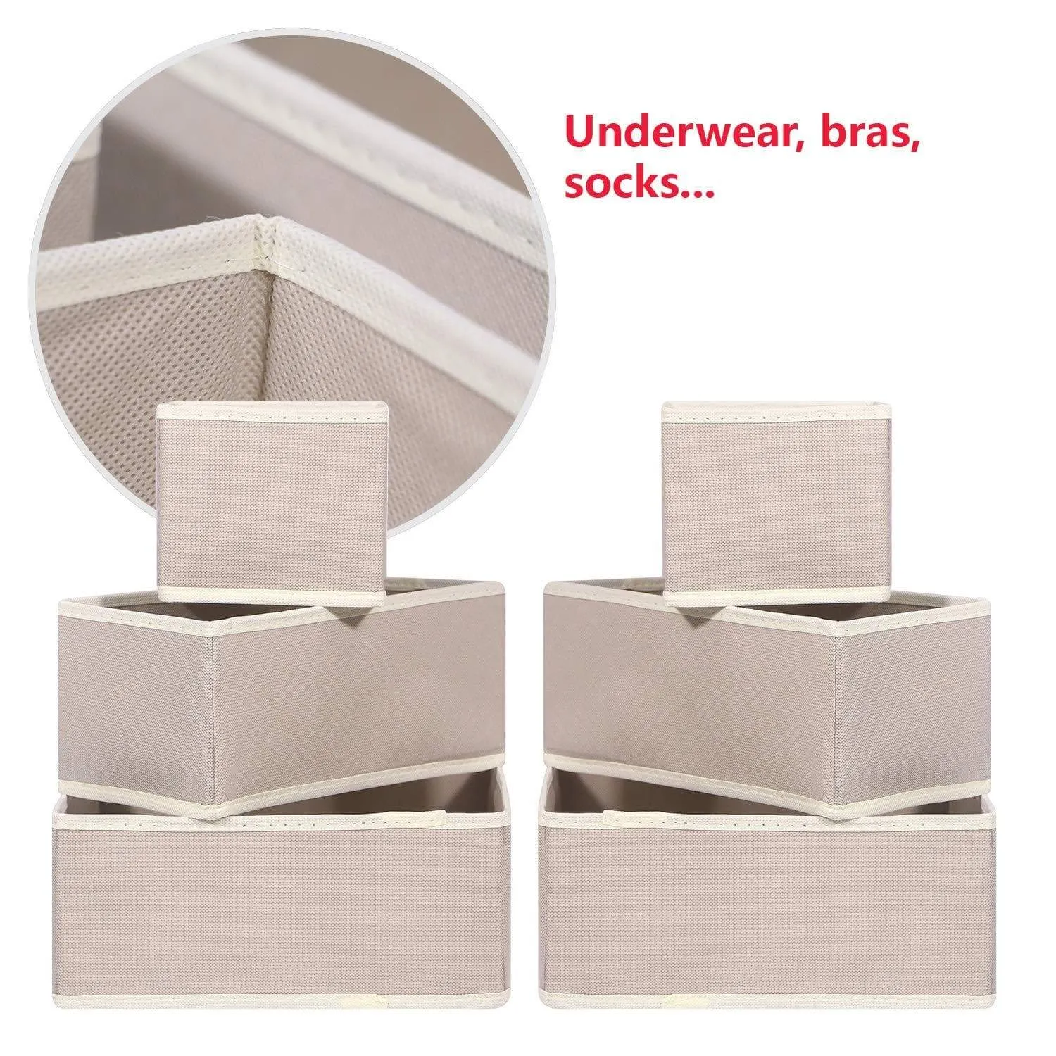 DIOMMELL 9 Pack Foldable Cloth Storage Box Closet Dresser Drawer Organizer Fabric Baskets Bins Containers Divider with Drawers for Baby Clothes Underwear Bras Socks Lingerie Clothing,Beige 333