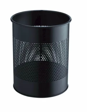 Durable Round Metal Perforated Waste Bin | Scratch Resistant Steel | 15L Grey