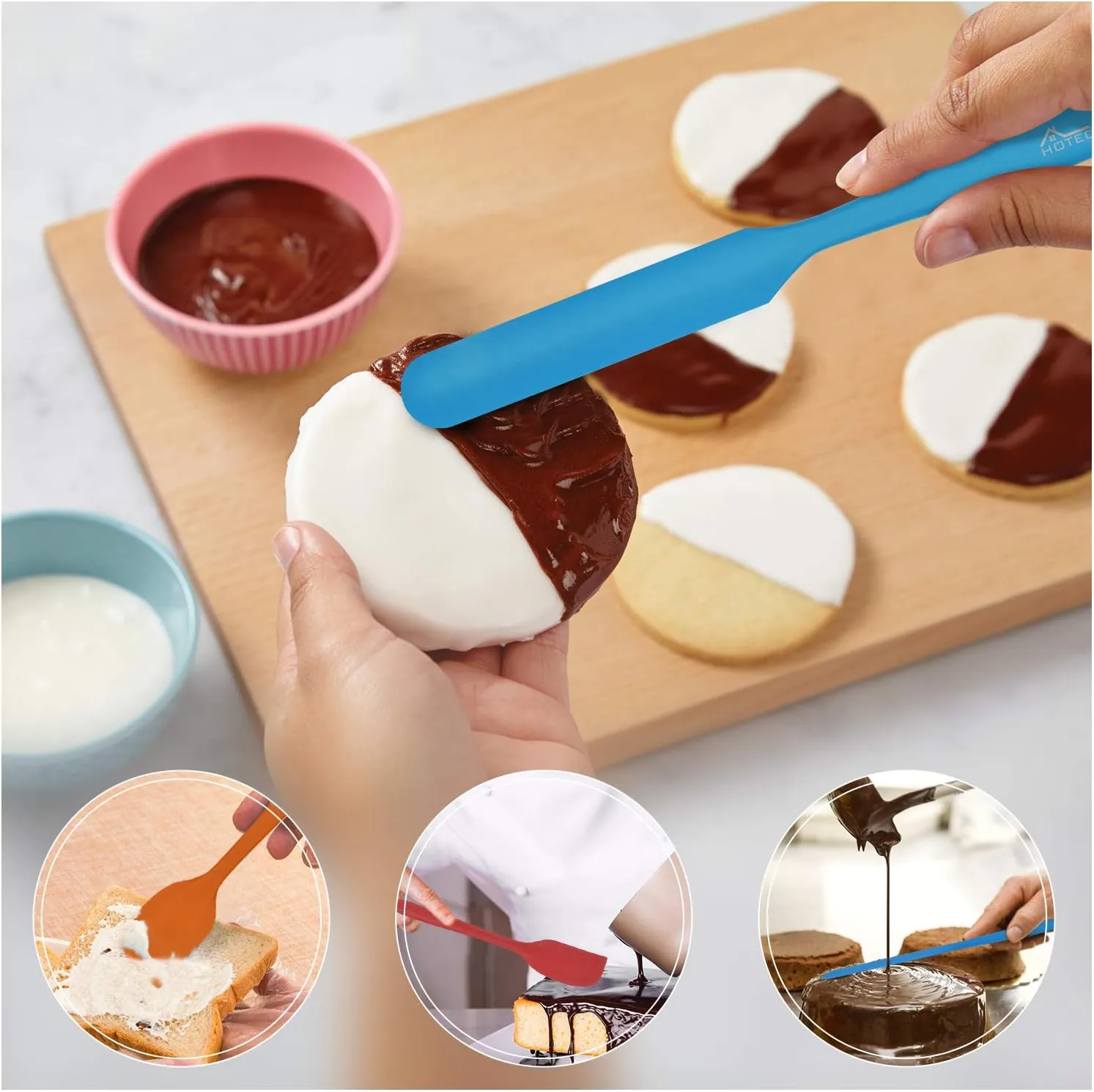 Food Grade Silicone Rubber Spatula Set for Baking, Cooking, and Mixing, Multicolor, Set of 5