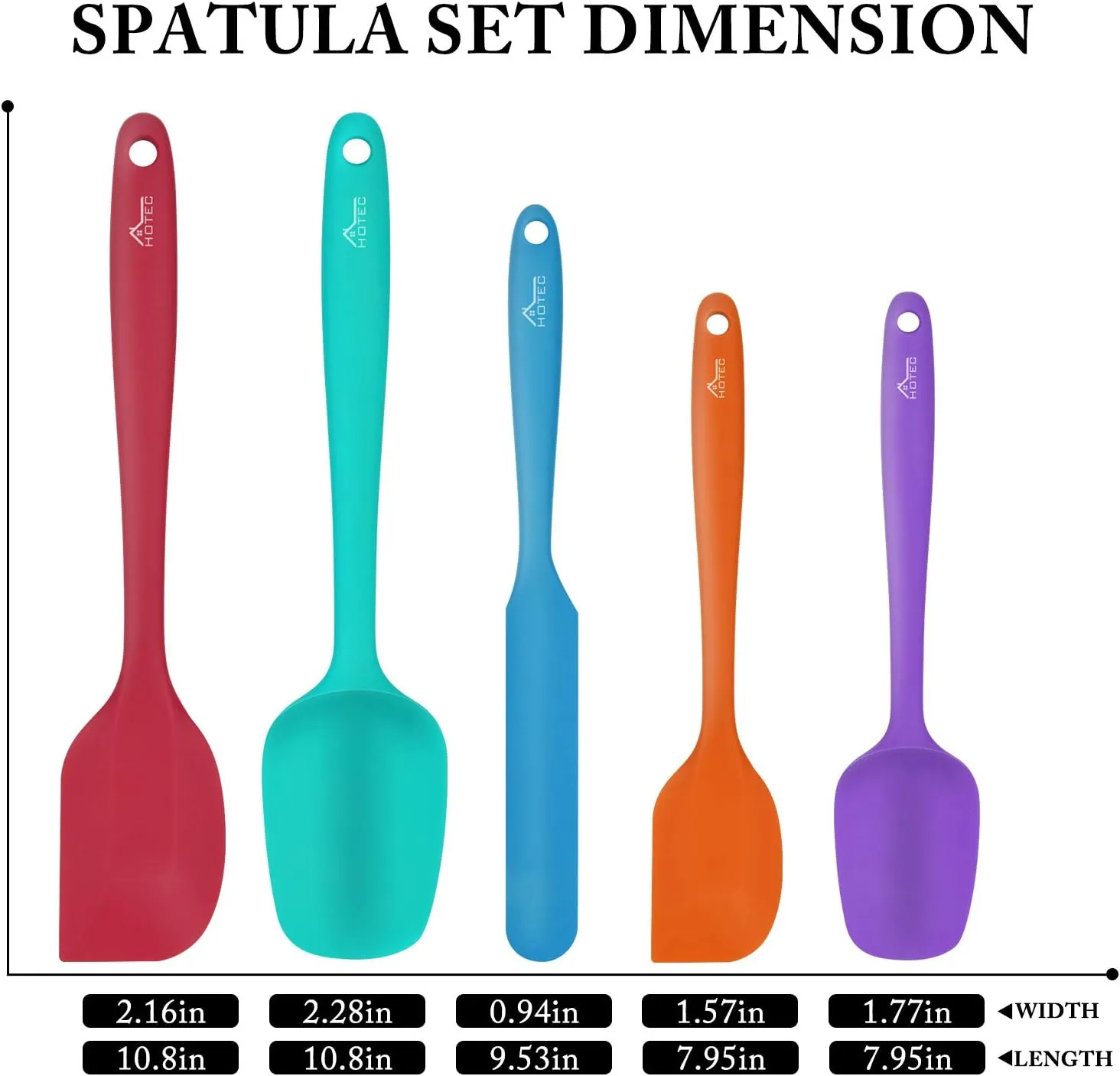 Food Grade Silicone Rubber Spatula Set for Baking, Cooking, and Mixing, Multicolor, Set of 5