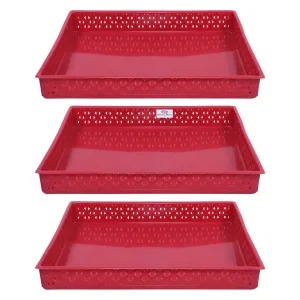 Heart Home Storage Tray|Versatile Plastic Storage Organizer|Rectangular Tray for Kitchen Storage|Storage Tray for Office|ALEXA-15|Pack of 3 (Maroon)