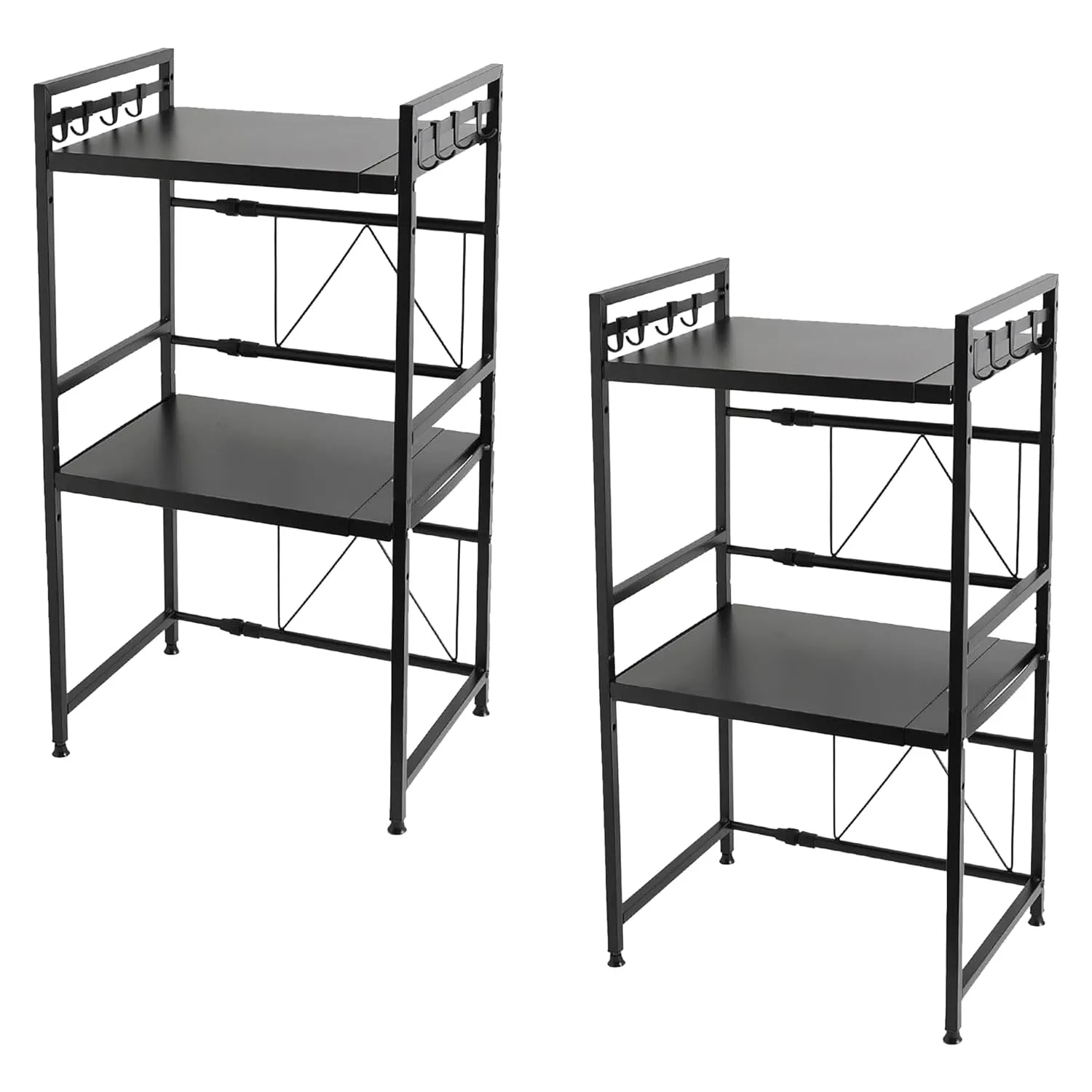 Kuber Industries 2-Layer Microwave Oven Rack|Telescopic Storage Rack|Microwave Shelf Stand With Hanging Hooks|Kitchen Counter Shelf Organizer Pack of 2 (Black)