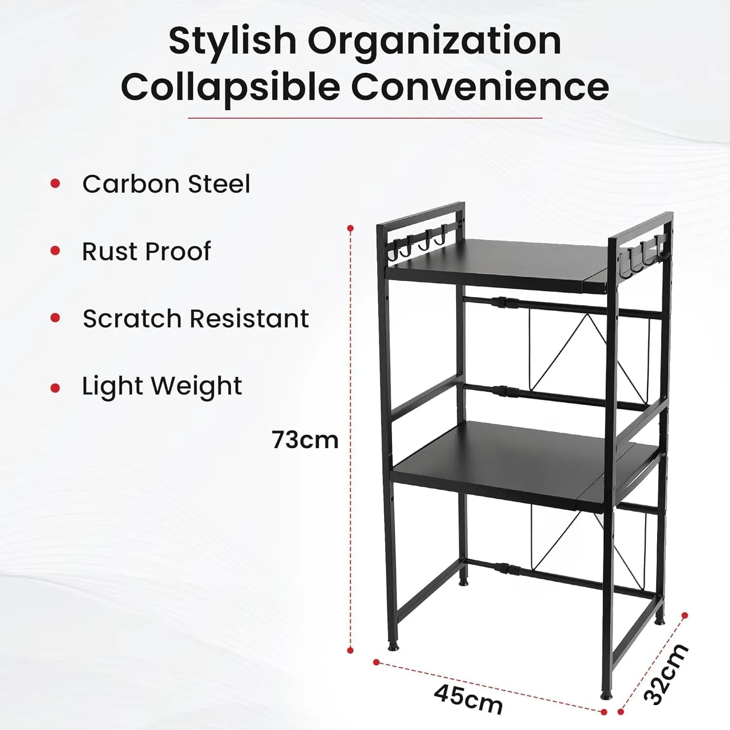 Kuber Industries 2-Layer Microwave Oven Rack|Telescopic Storage Rack|Microwave Shelf Stand With Hanging Hooks|Kitchen Counter Shelf Organizer Pack of 3 (Black)