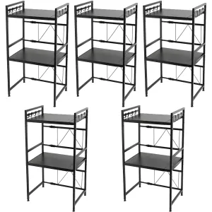 Kuber Industries 2-Layer Microwave Oven Rack|Telescopic Storage Rack|Microwave Shelf Stand With Hanging Hooks|Kitchen Counter Shelf Organizer Pack of 5 (Black)