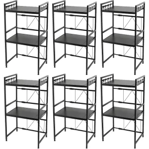 Kuber Industries 2-Layer Microwave Oven Rack|Telescopic Storage Rack|Microwave Shelf Stand With Hanging Hooks|Kitchen Counter Shelf Organizer Pack of 6 (Black)