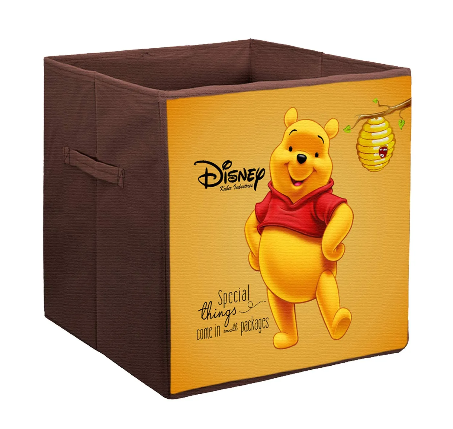 Kuber Industries Disney The Pooh Print Foldable Cube Box|Non Woven Storage Box For Clothes|Storage Organizer for Toys, Books, Baby Clothes (Yellow & Brown)