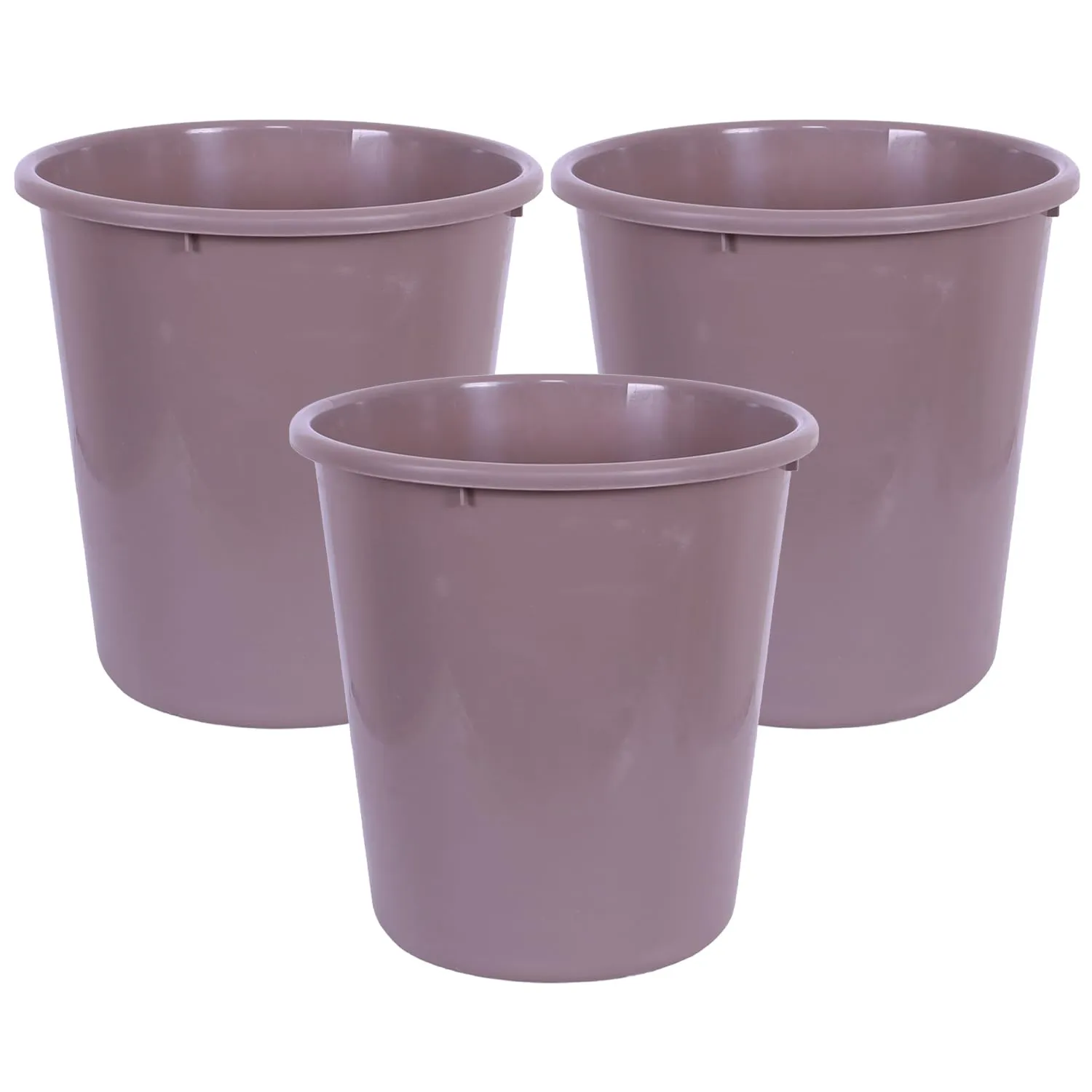 Kuber Industries Dustbin | Open Dustbin | Plastic Garbage Dustbin | Dustbin For Kitchen | Dustbin For Bathroom | Office Dustbin | Plain Sada Dustbin | 10 LTR | Pack of 3 | Brown