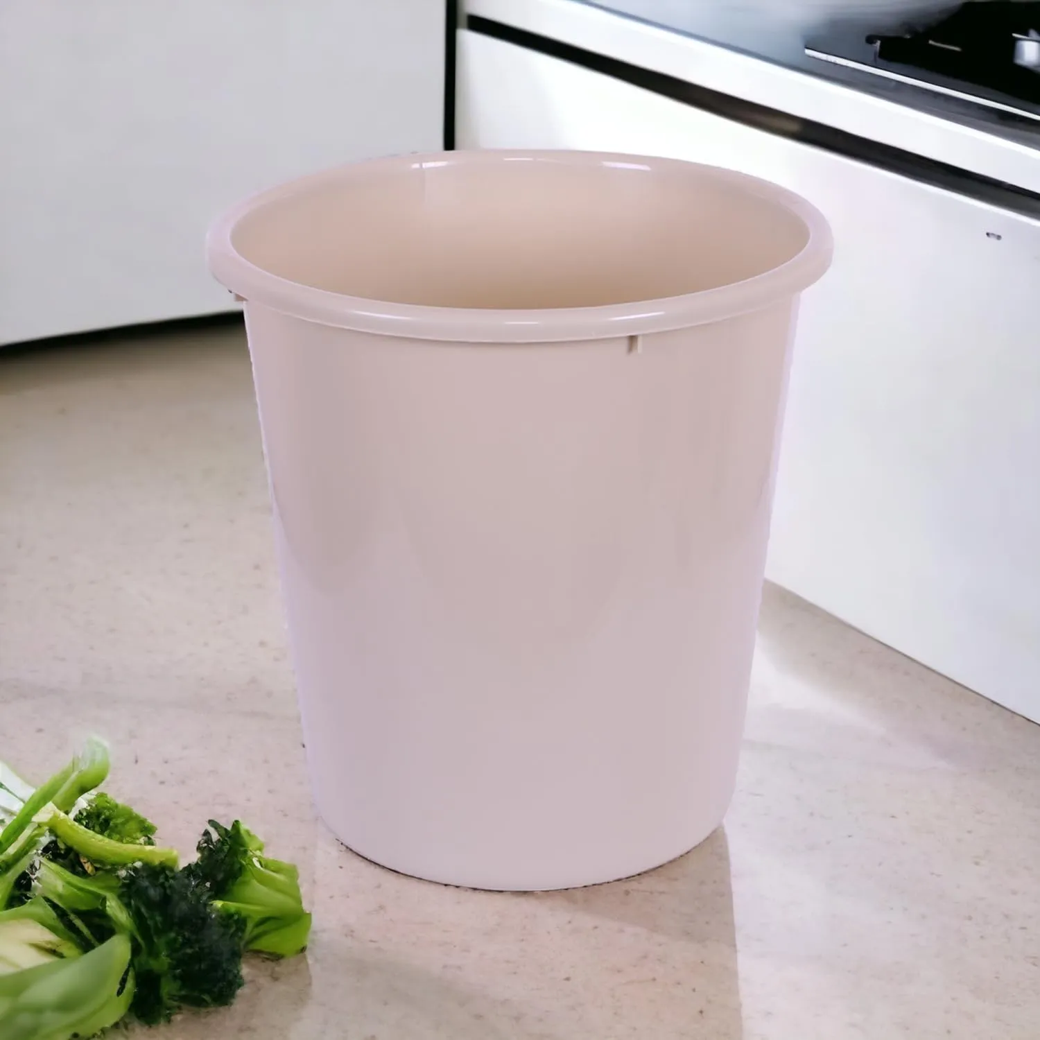 Kuber Industries Dustbin | Open Dustbin | Plastic Garbage Dustbin | Dustbin For Kitchen | Dustbin For Bathroom | Office Dustbin | Plain Sada Dustbin | 7 LTR | 066 | Pack of 2 | Beige