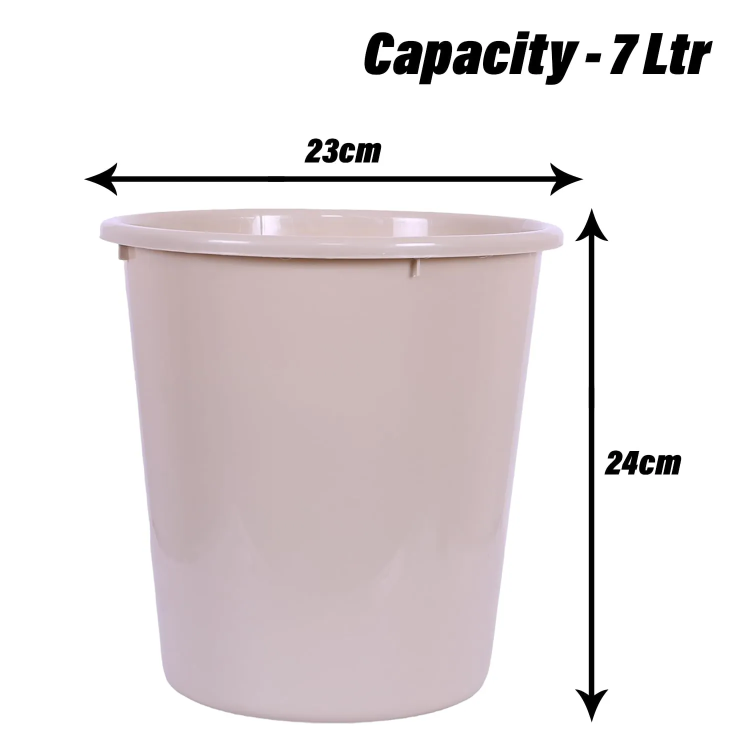 Kuber Industries Dustbin | Open Dustbin | Plastic Garbage Dustbin | Dustbin For Kitchen | Dustbin For Bathroom | Office Dustbin | Plain Sada Dustbin | 7 LTR | 066 | Pack of 2 | Beige