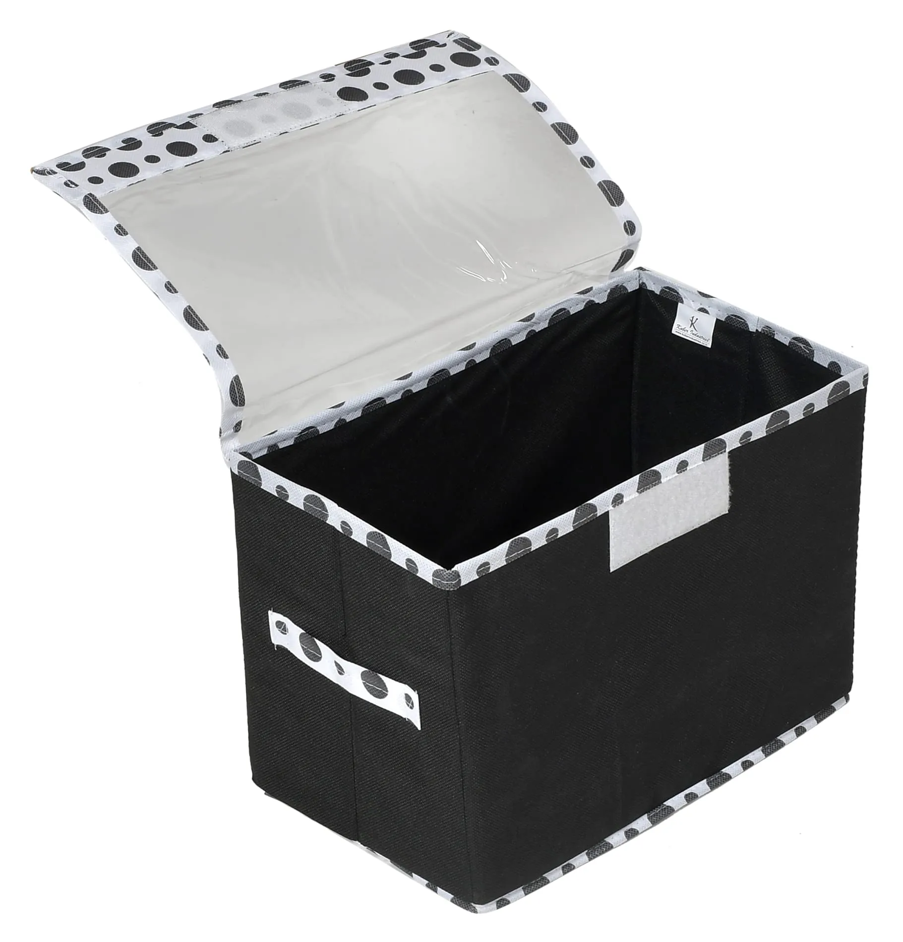 Kuber Industries Foldable Small Non-Woven Storage Box/Bin|Tranasparent Lid & Durable Handle|Storage Box For Clothes|Storage Box For Toys|Pack of 3 (Black)