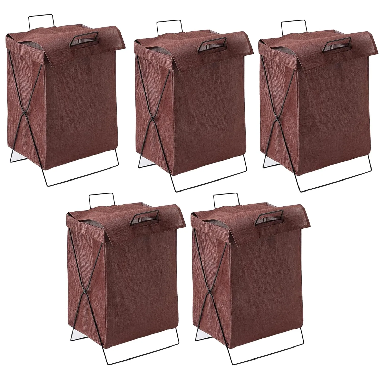 Kuber Industries Laundry Basket For Clothes|Foldable Laundry Hamper|Basket For Toys, Dirty clothes, Storage "40 LTR"-Pack of 5 (Brown)