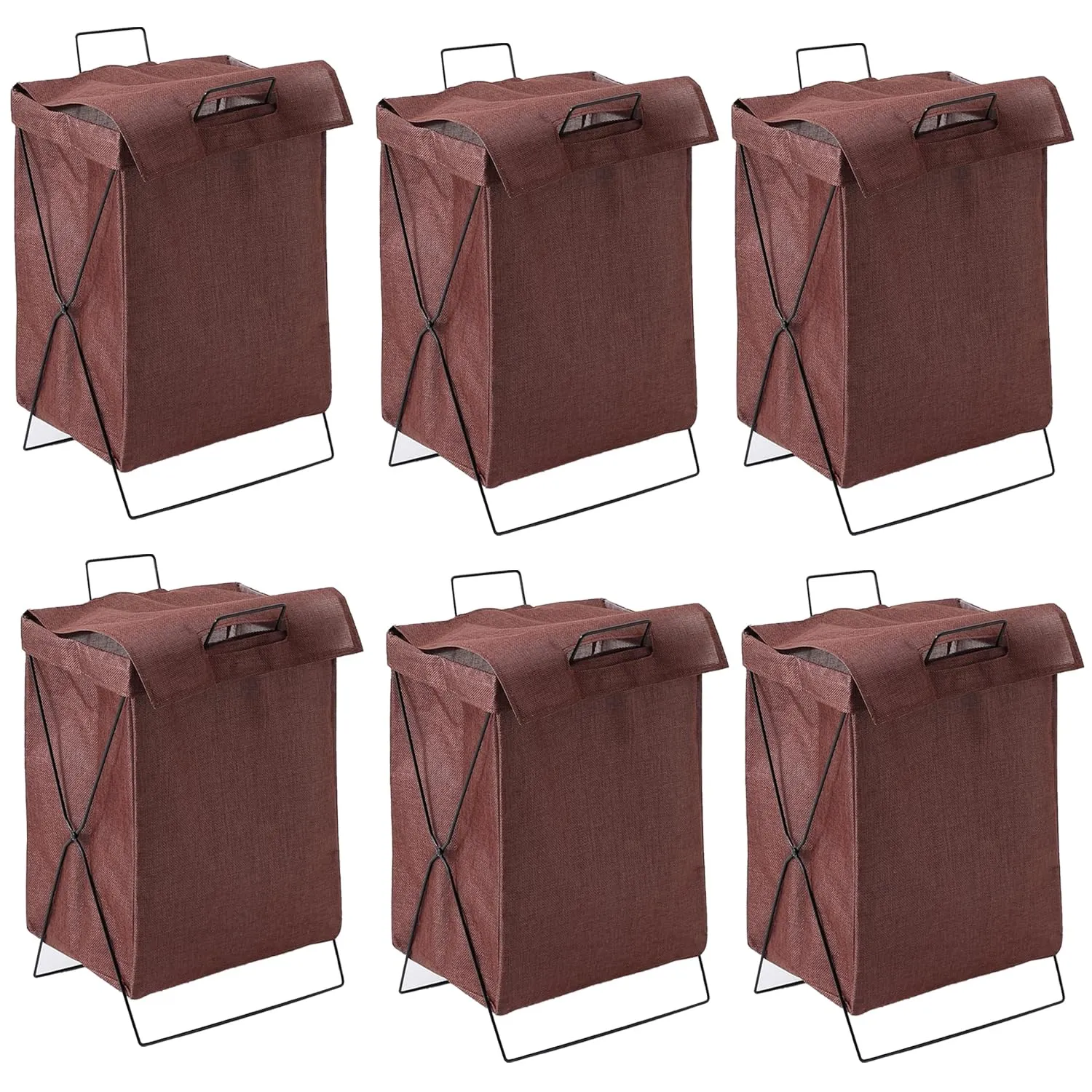 Kuber Industries Laundry Basket For Clothes|Foldable Laundry Hamper|Basket For Toys, Dirty clothes, Storage "40 LTR"-Pack of 6 (Brown)