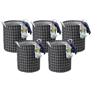 Kuber Industries Laundry Basket For Clothes|Foldable Laundry Hamper|Basket For Toys, Dirty clothes, Storage "45 LTR"-Pack of 5 (Black)