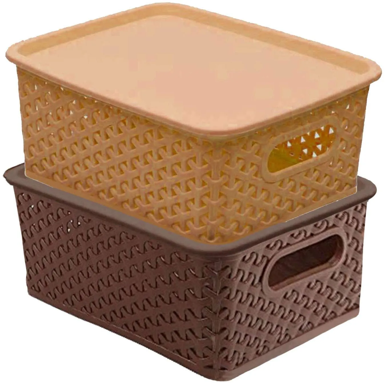 Kuber Industries Plastic 2 Pieces Medium Size Multipurpose Solitaire Storage Basket with Lid (Multi)