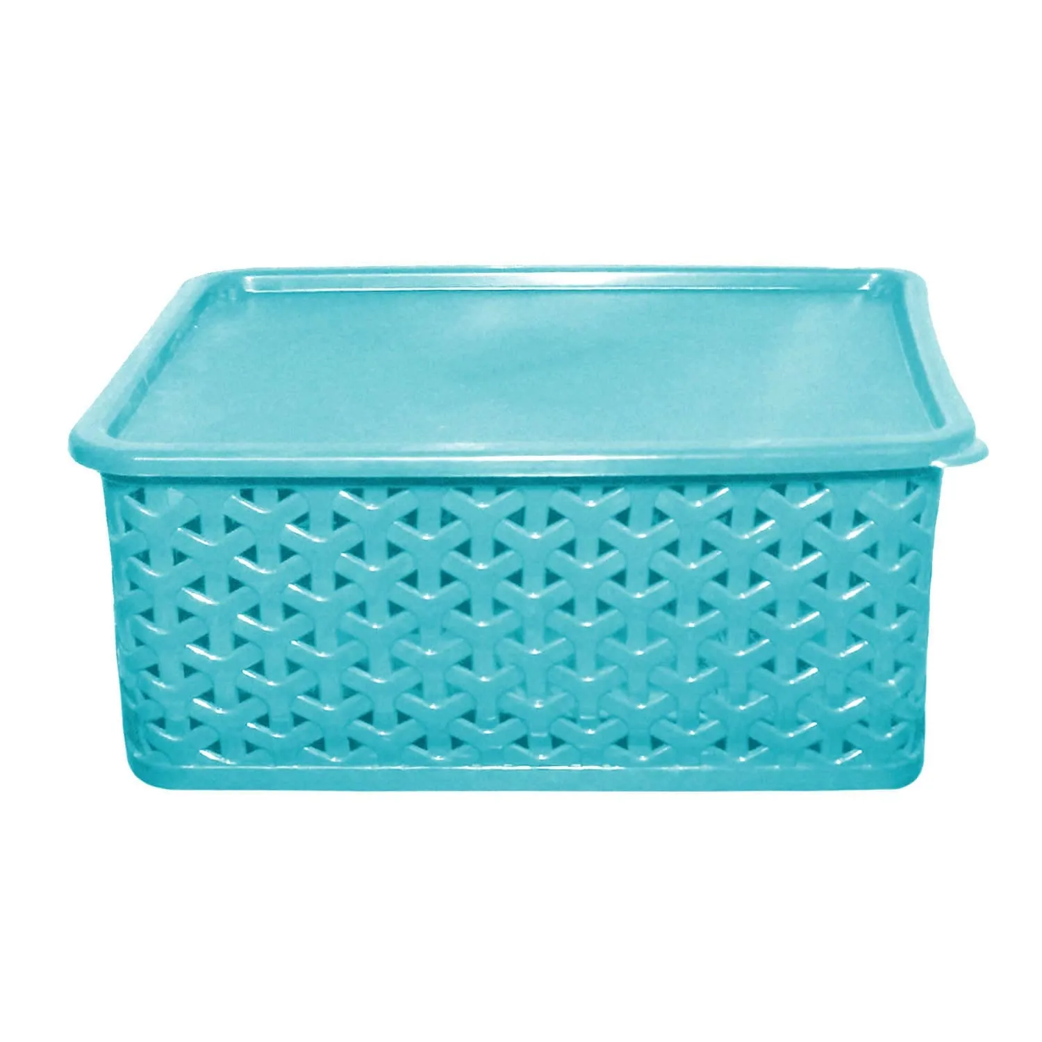 Kuber Industries Plastic 2 Pieces Medium Size Multipurpose Solitaire Storage Basket with Lid (Multi)