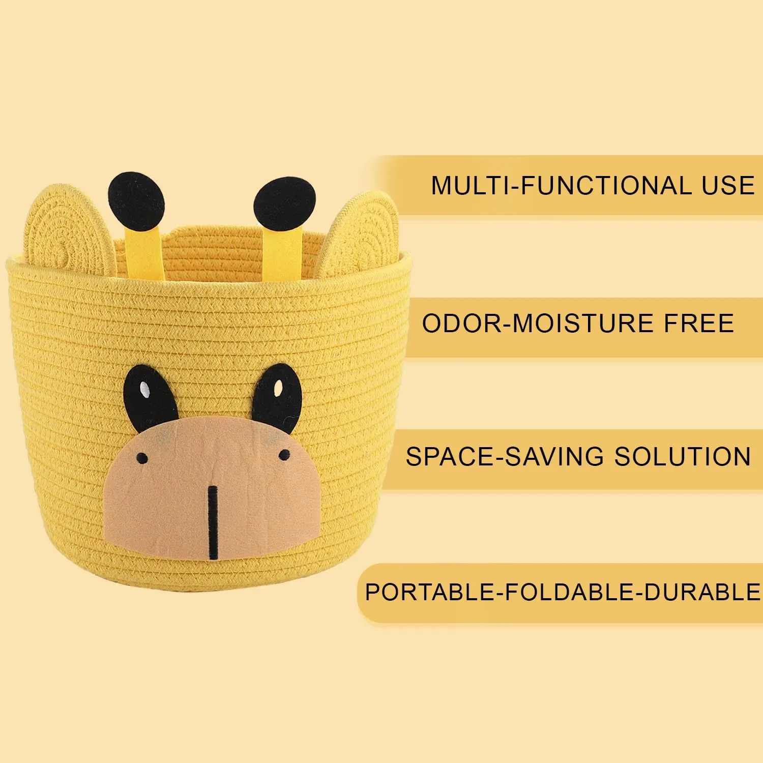 Kuber Industries Storage Basket | Giraffe Rope Storage Basket | Storage Basket for Clothes-Toys | Storage Basket Hamper with Handle | Foldable & Durable | SPYLH1017 | 9 LTR | Yellow