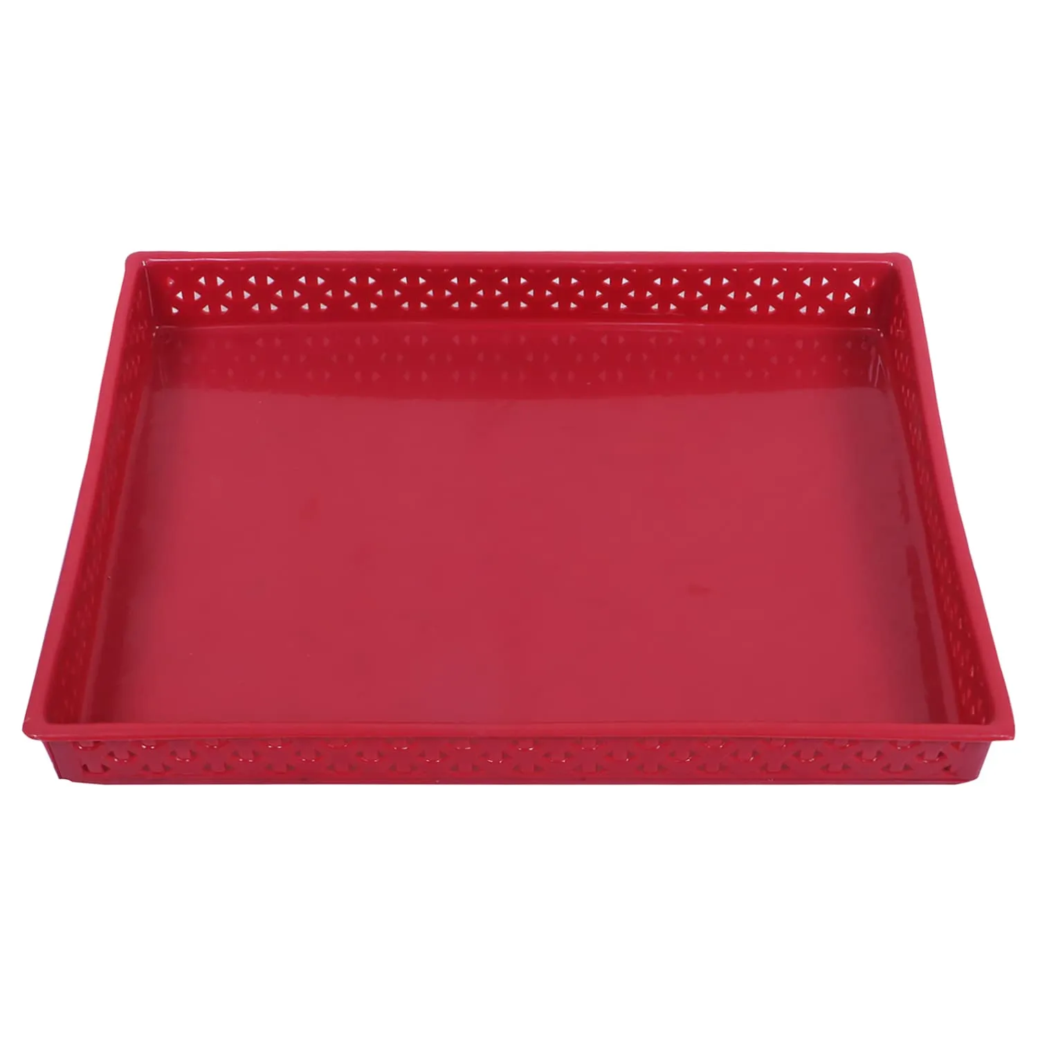 Kuber Industries Storage Tray|Versatile Plastic Storage Organizer|Rectangular Tray for Kitchen Storage|Storage Tray for Office|ALEXA-15|Pack of 2 (Maroon)