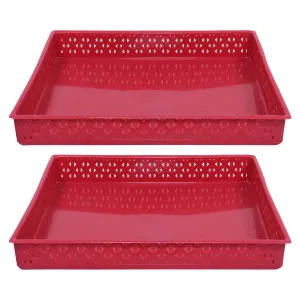 Kuber Industries Storage Tray|Versatile Plastic Storage Organizer|Rectangular Tray for Kitchen Storage|Storage Tray for Office|ALEXA-15|Pack of 2 (Maroon)