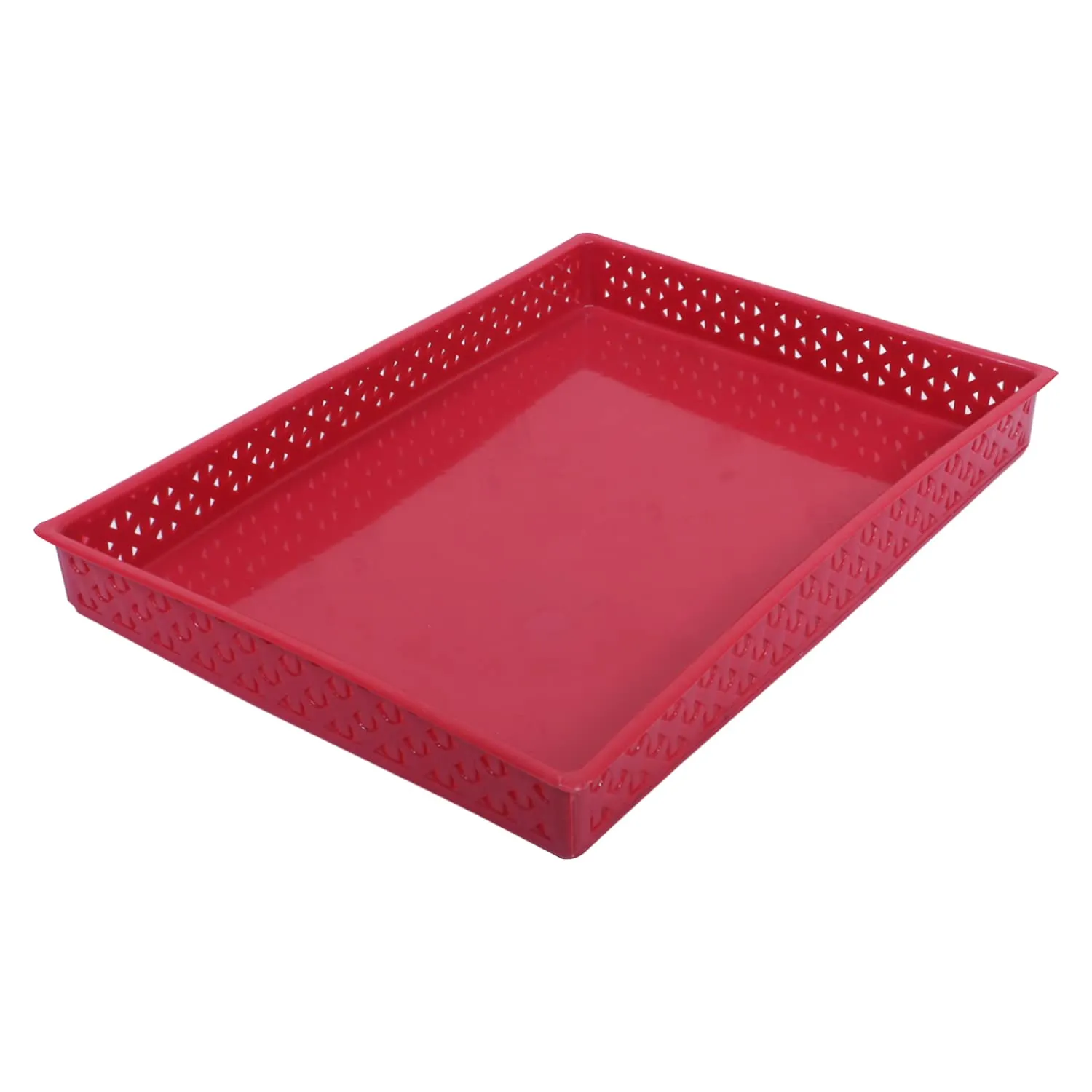 Kuber Industries Storage Tray|Versatile Plastic Storage Organizer|Rectangular Tray for Kitchen Storage|Storage Tray for Office|ALEXA-15|Pack of 2 (Maroon)