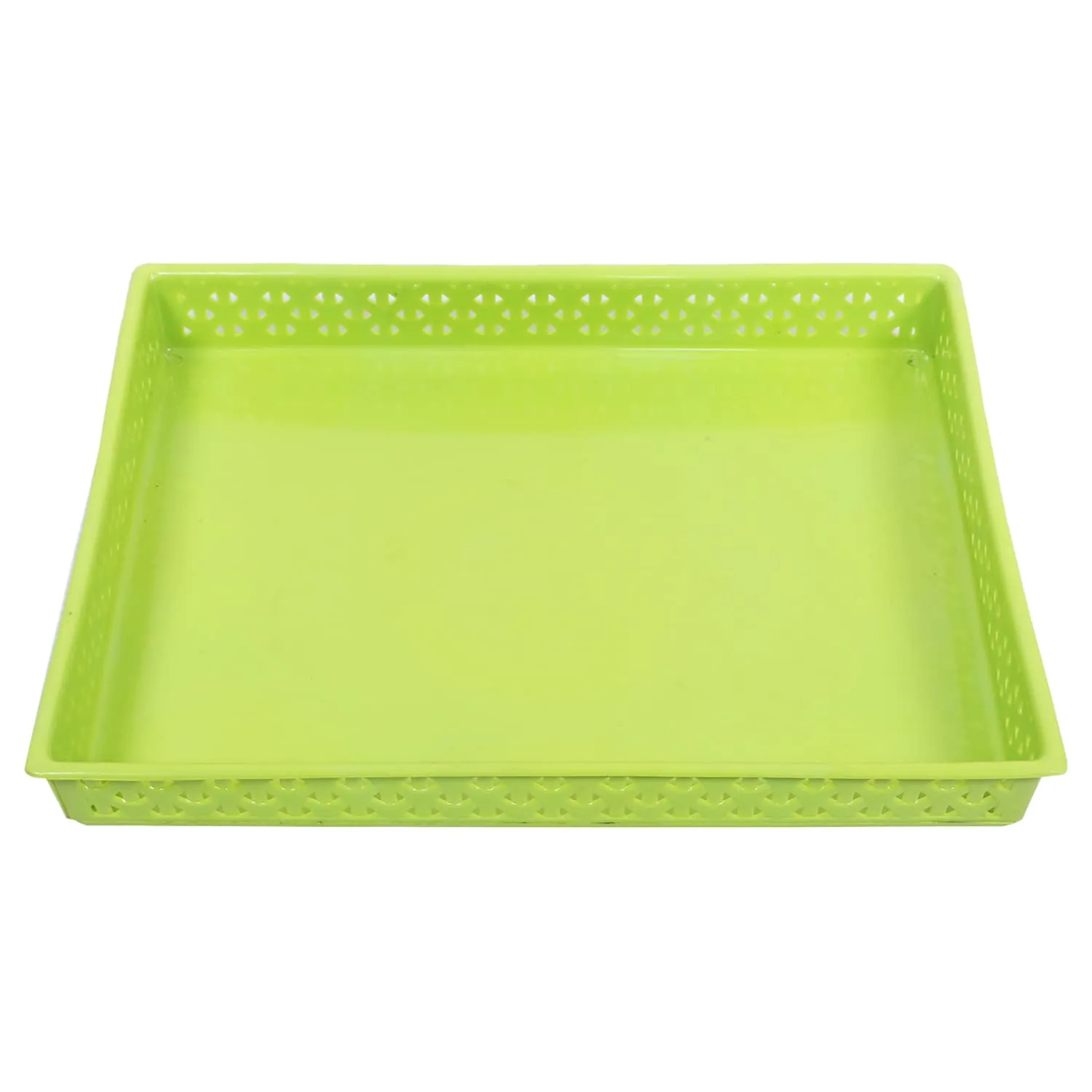 Kuber Industries Storage Tray|Versatile Plastic Storage Organizer|Rectangular Tray for Kitchen Storage|Storage Tray for Office|ALEXA-15|Pack of 3 (Green)