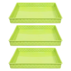 Kuber Industries Storage Tray|Versatile Plastic Storage Organizer|Rectangular Tray for Kitchen Storage|Storage Tray for Office|ALEXA-15|Pack of 3 (Green)