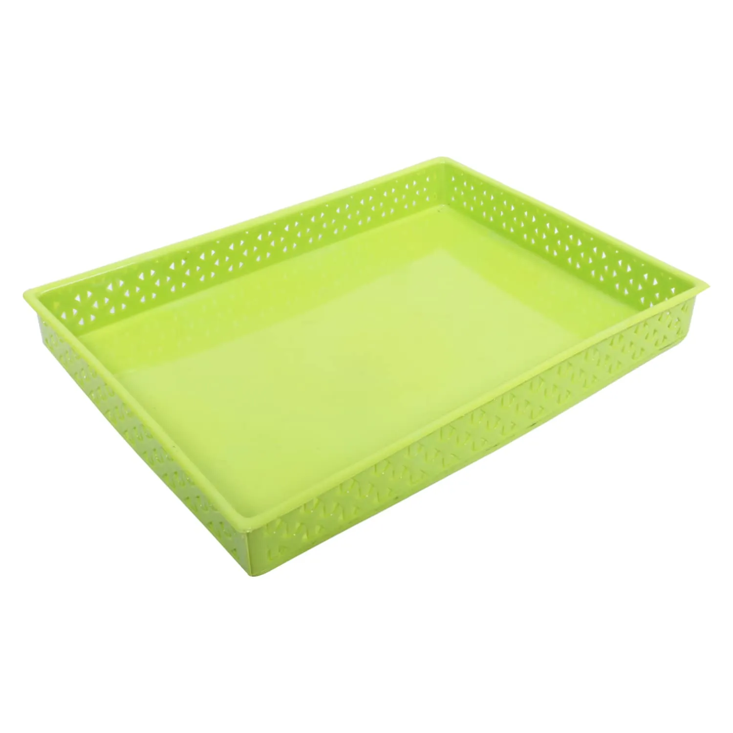 Kuber Industries Storage Tray|Versatile Plastic Storage Organizer|Rectangular Tray for Kitchen Storage|Storage Tray for Office|ALEXA-15|Pack of 3 (Green)