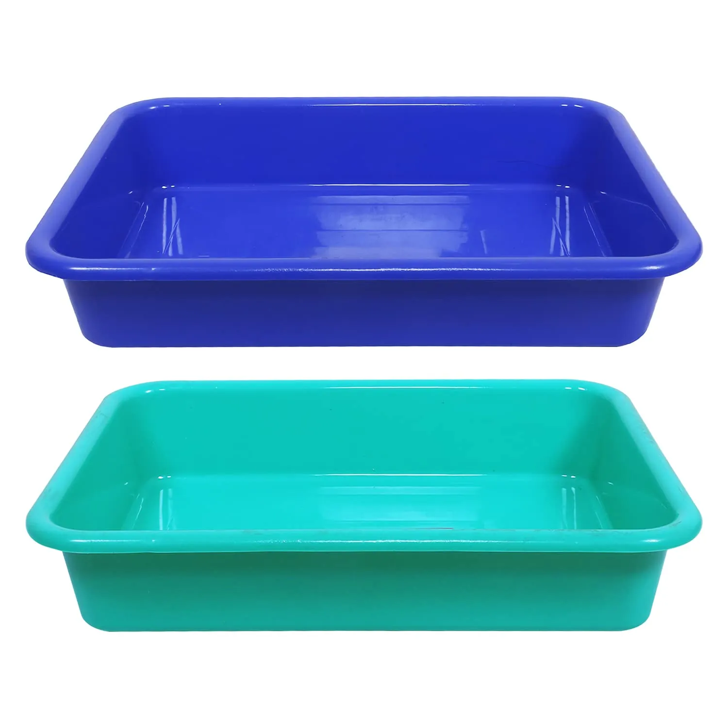 Kuber Industries Storage Tray|Versatile Plastic Storage Organizer|Rectangular Tray for Kitchen Storage|Storage Tray for office|Exel Tray 555|Pack of 2 (Blue & Green)