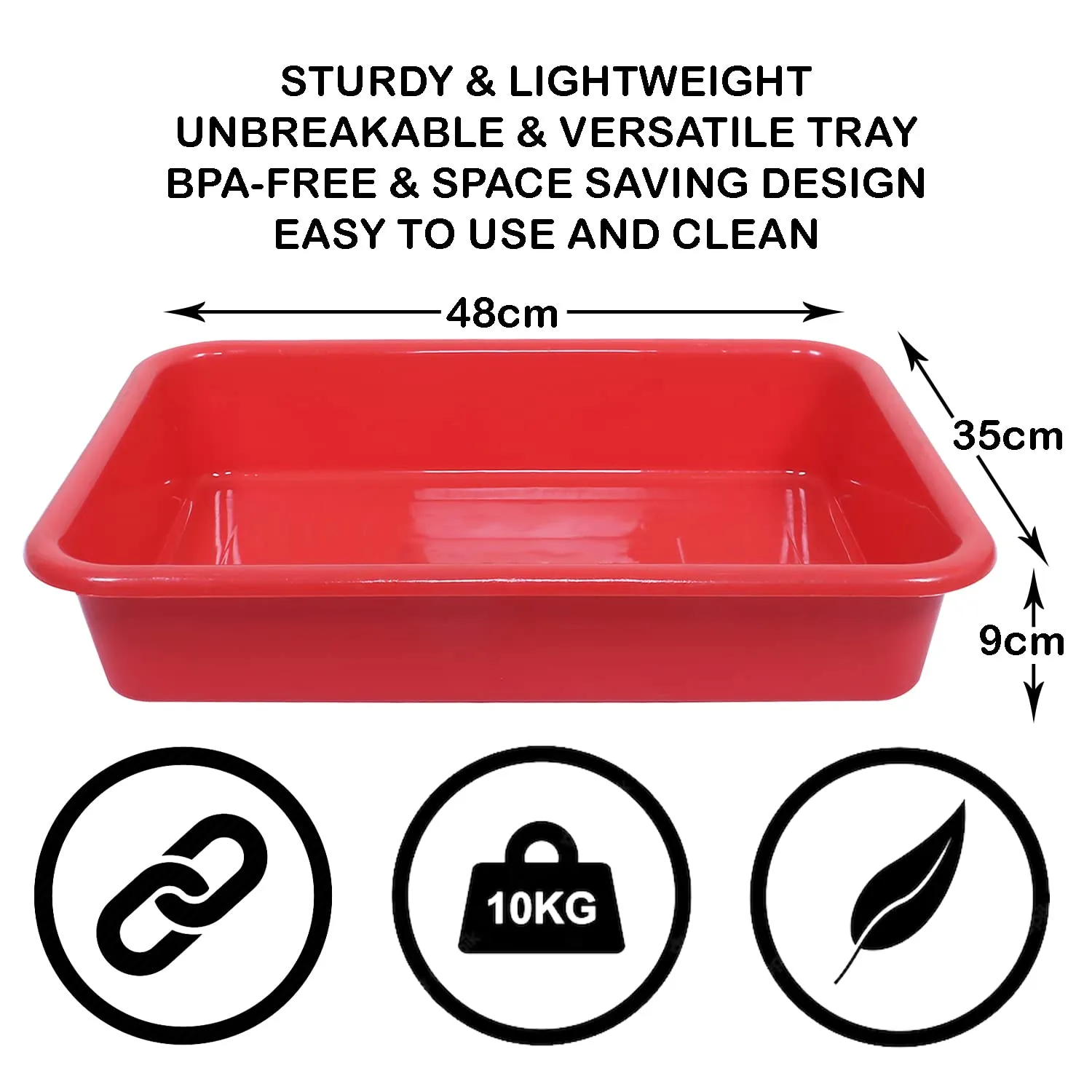 Kuber Industries Storage Tray|Versatile Plastic Storage Organizer|Rectangular Tray for Kitchen Storage|Storage Tray for office|Exel Tray 555|Pack of 3 (Red)