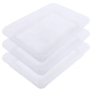 Kuber Industries Storage Tray|Versatile Plastic Storage Organizer|Rectangular Tray for Kitchen Storage|Storage Tray for office|Exel Tray 555|Pack of 3 (Transparent)