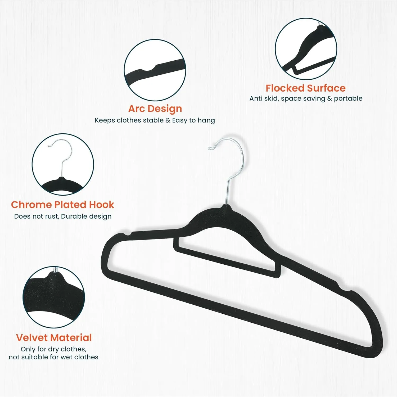 Kuber IndustriesVelvet Cloth Hanger Set of 25 with Chromed Plated Steel Hook (Black)