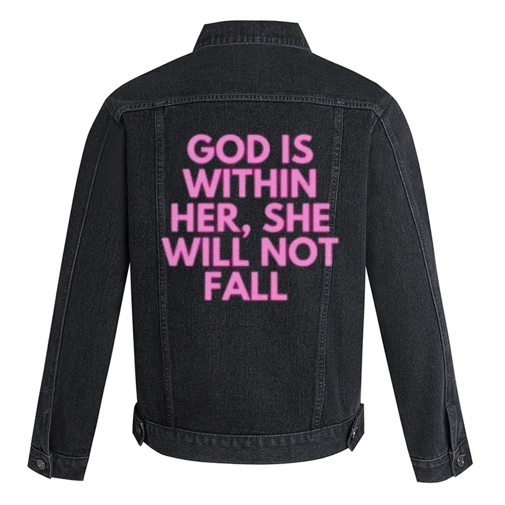 Mens GOD IS WITHIN HER Graphic Button Up Denim Jacket